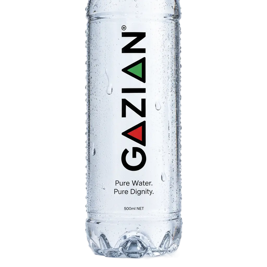 Close-up of a chilled Gazian Water bottle